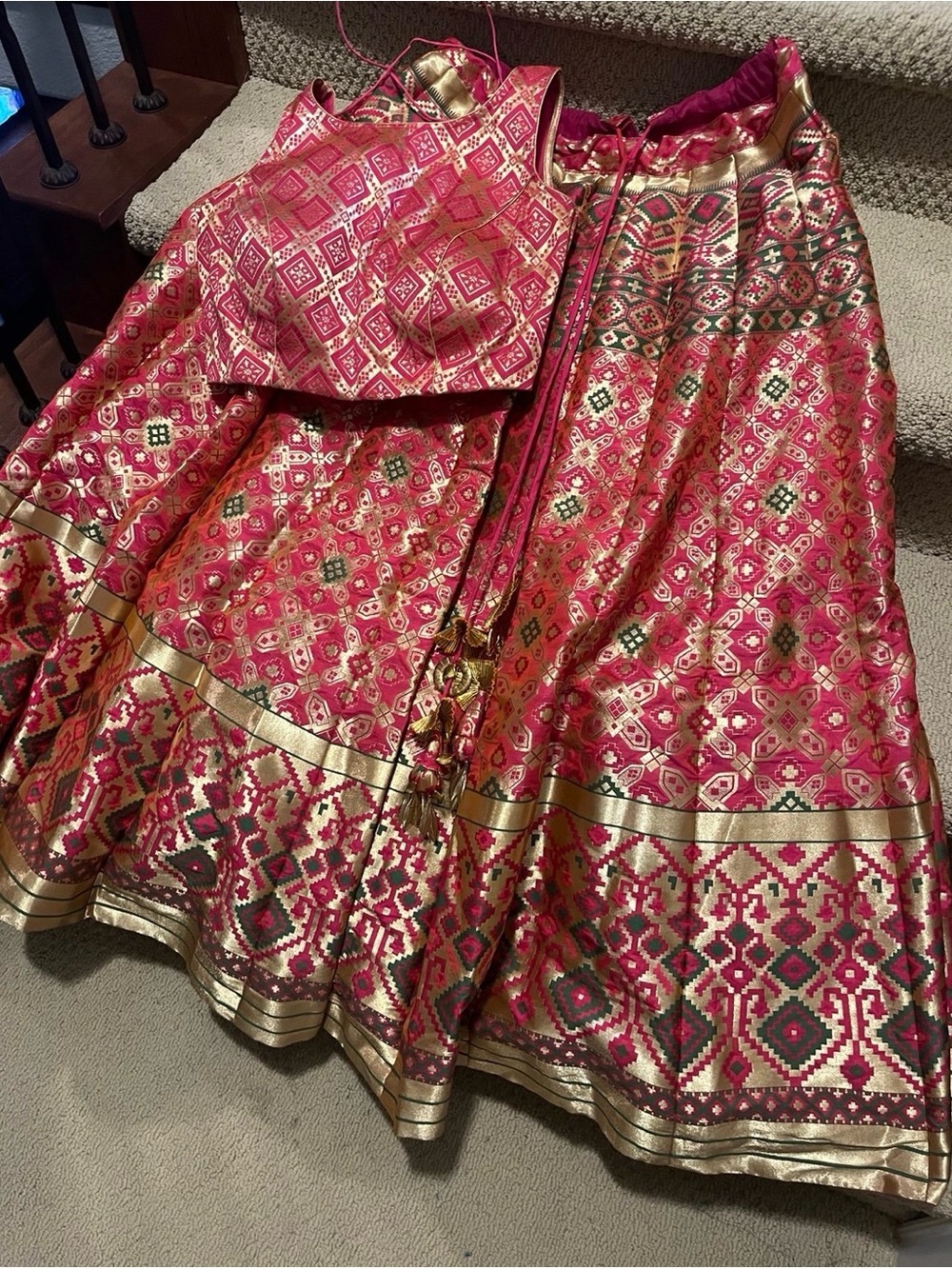 Pink and Gold Brocade A-Line Women's Lehenga Choli